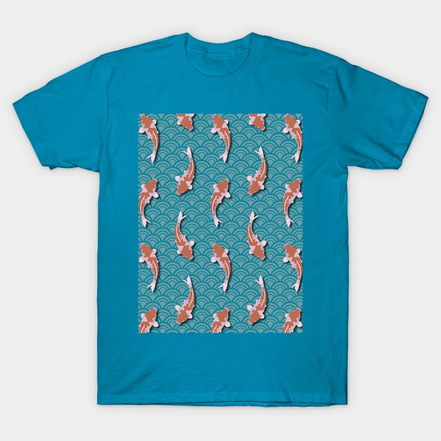 Orange and White Koi Water Pattern T-Shirt by MythoCulture